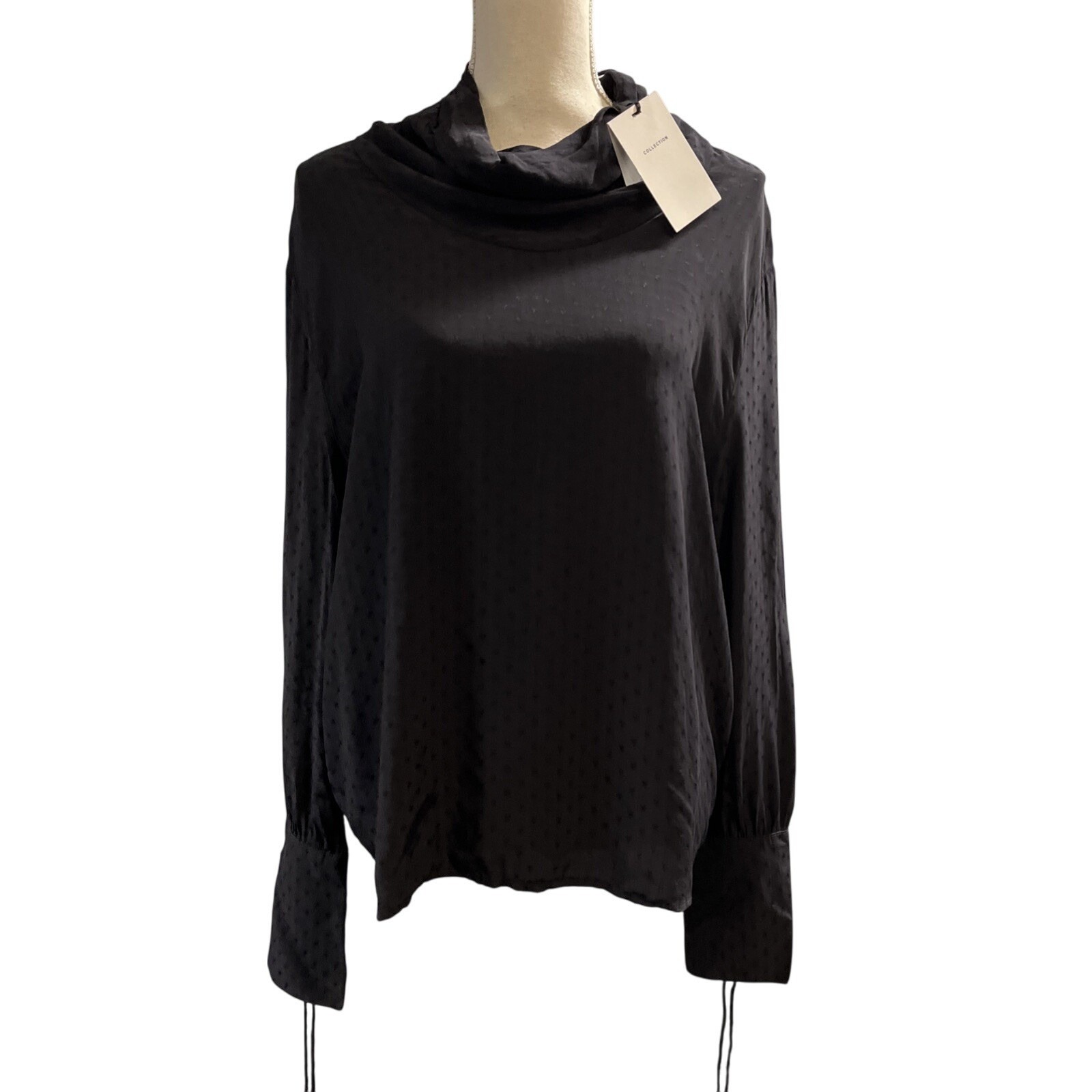 Zara Womens Collection Star Top Womens M Black Sheer Star Print Lace Up Neck